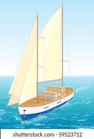 Sailing sea ship on waves. Vector Illustration. EPS8.