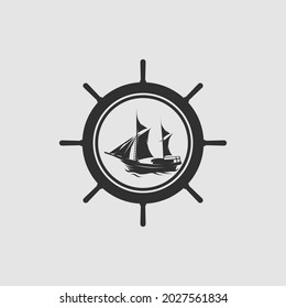 sailing ship with anchor logo design