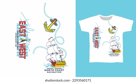 Sailing ship with anchor, T-shirt vector illustration