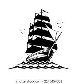 Sailing ship black on white background,vector illustration