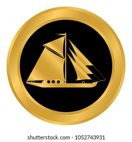 Sailing ship button on white background. Vector illustration.