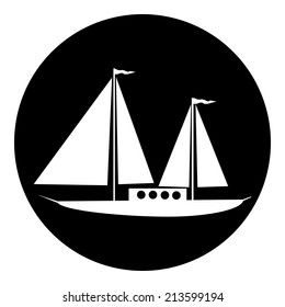 Sailing ship button on white background. Vector illustration.