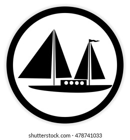 Sailing ship button on white background. Vector illustration.