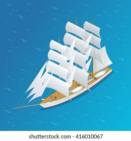 Sailing ship. Can be used for advertisement, infographics game or mobile apps icon. 