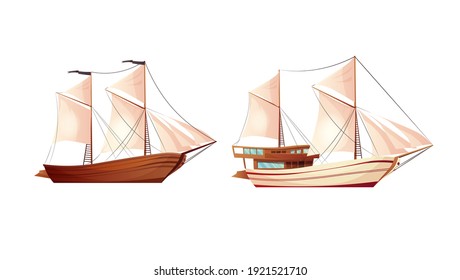 Sailing ship cartoon vector illustration.