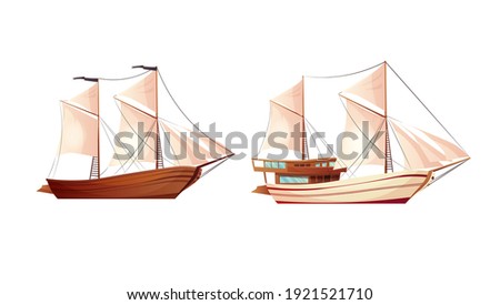 Sailing ship cartoon vector illustration.