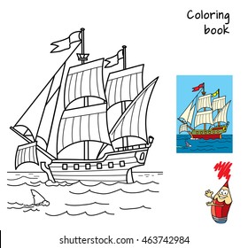 Sailing Ship Coloring Book Cartoon Vector Stock Vector (Royalty Free ...