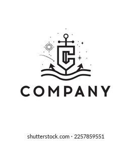 Sailing ship compass illustration logo design template, symbol, icon
