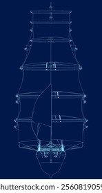 Sailing ship contour vintage vector illustration design, retro marine. Front view