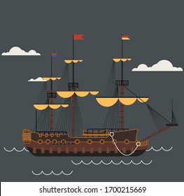 sailing ship in the dark waters