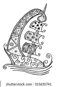 sailing ship decorative drawing simple cartoon