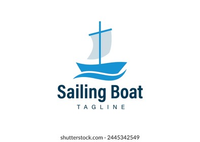 Sailing ship design with blue sea waves vector illustration