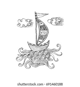 Sailing ship . Doodle style.