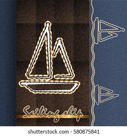 Sailing ship embroidery machine stylized icon. Vector eps 10.