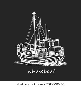 Sailing ship, graphic hand drawing. Sea or river transport, an isolated object. Vector