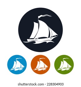 Sailing ship icon,  four types of colorful round icons, vector illustration