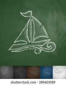 sailing ship icon. Hand drawn vector illustration. Chalkboard Design