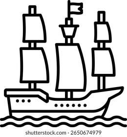 Sailing Ship Icon: Old Vessel on Water