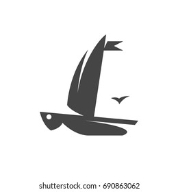 Sailing ship icon on white background. Sailing ship vector logo illustration isolated sign symbol. Yacht pictogram for web graphics