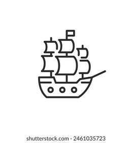 Sailing ship icon. Stylized image of a classic tall ship, reminiscent of the age of exploration and sea trade. Ideal for use in maritime themes, historical travel content. Vector illustration