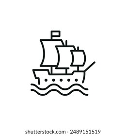 Segelschiff-Symbol. Stilisiertes Bild eines klassisch hohen Schiffes, das an das Zeitalter der Erkundung und des Seehandels erinnert. Ideal für den Einsatz in maritimen Themen, historischen Reiseinhalten. Vektorillustration