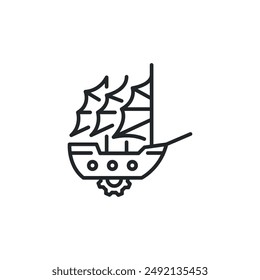 Segelschiff-Symbol. Stilisiertes Bild eines klassisch hohen Schiffes, das an das Zeitalter der Erkundung und des Seehandels erinnert. Ideal für den Einsatz in maritimen Themen, historischen Reiseinhalten. Vektorillustration