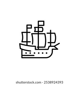 Sailing ship icon. Stylized image of a classic tall ship, reminiscent of the age of exploration and sea trade. Ideal for use in maritime themes, historical travel content. Vector illustration