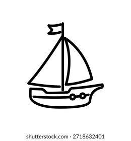 ícone de navio à vela vetor, ícone de estilo de linha