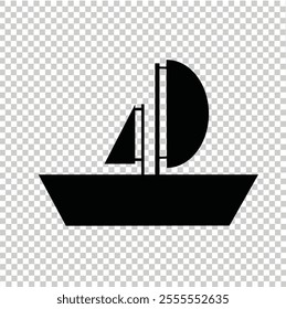 Sailing ship icon vector simple shape with condensed details, suitable for logos or digital icons with marine and adventure themes.