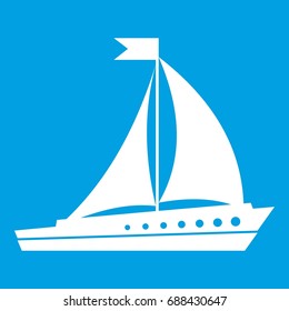 Sailing ship icon white isolated on blue background vector illustration
