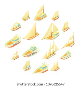 Sailing ship icons set in cartoon style. Ship and boat set collection vector illustration