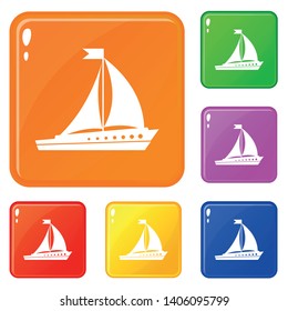 Sailing ship icons set collection vector 6 color isolated on white background
