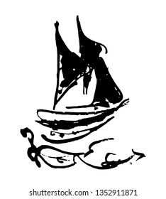 Sailing ship. ink sketch on white background. vector illustration