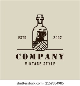 sailing ship inside bottle logo vintage vector illustration template icon graphic design. retro sailboat miniature concept sign or symbol for shop business and travel print t-shirt