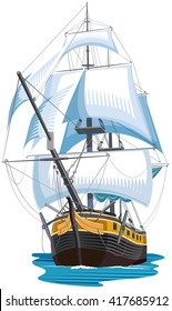 Sailing ship isolated. Color vector illustration