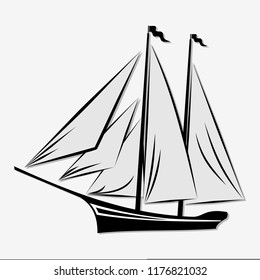 Sailing ship isolated on white background.