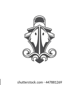Sailing Ship Isolated on white background vector icon in retro style. Can be used for logo or badge.