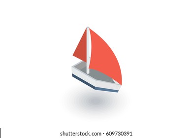 sailing ship isometric flat icon. 3d vector colorful illustration. Pictogram isolated on white background