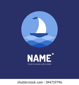 Sailing ship. Kids logo, illustration, design template. Company, shop, symbol concept icon. Element in vector.