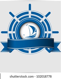 Sailing ship label in the ocean vector format