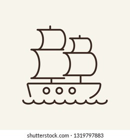 Sailing ship line icon. Ship on white background. Maritime transport. Vector illustration can be used for topics like sea, transportation, logistics