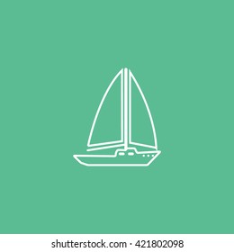 Sailing Ship Line Icon On Green Background