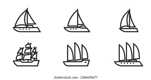 sailing ship line icon set. sail vessel symbols. isolated vector images in simple style