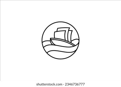 Diseño del logotipo de la línea de navegación marítima con ondas en el diseño del marco circular