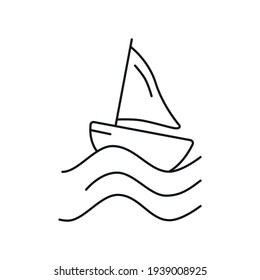 Sailing ship linear icon. Summer concept. Thin line customizable illustration. Contour symbol. Vector isolated outline drawing. Editable stroke