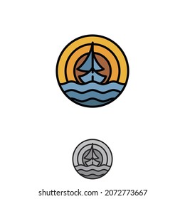 The Sailing Ship Logo Design Outline Style For Element Design. Vector Illustration EPS.8 EPS.10