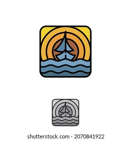 The Sailing Ship Logo Design With Sunset For Element Design. Vector Illustration EPS.8 EPS.10