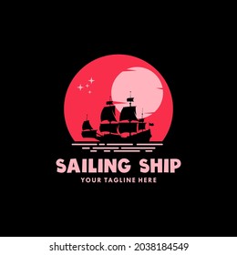 sailing ship logo design template