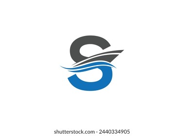 Sailing ship logo design vector illustration with latter S