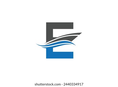 Sailing ship logo design vector illustration with latter E